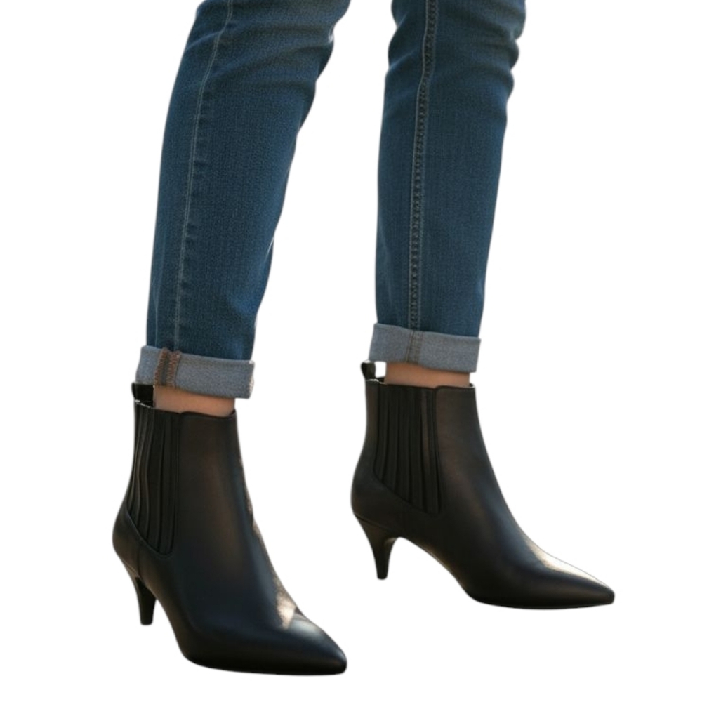NIB Qupid Low Heel Vegan Leather Ruched Bootie in Black
